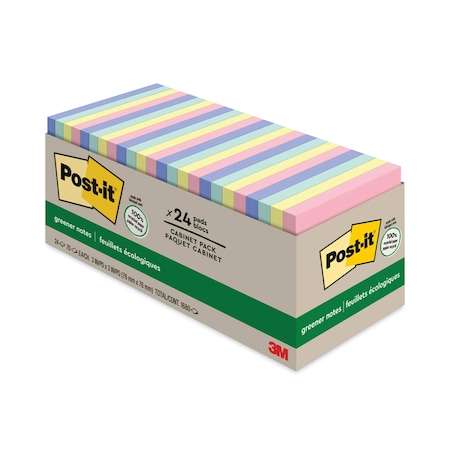 Post-It Note, Pad, Recycled, 3"X3", Ast, PK24 654R-24CP-AP